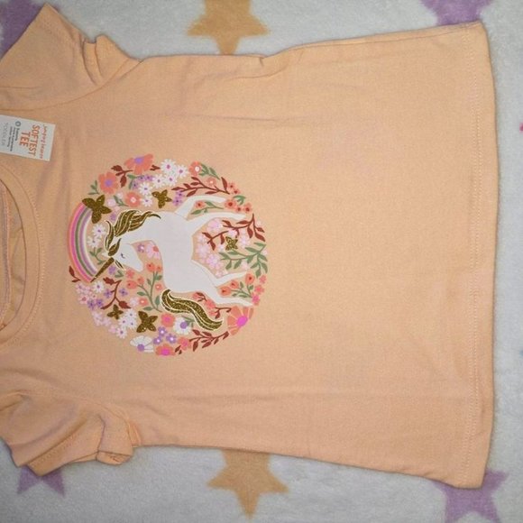 NEW baby/toddler girl peach floral unicorn shirt, 18 month,  jumping bea k-213 - Picture 2 of 3